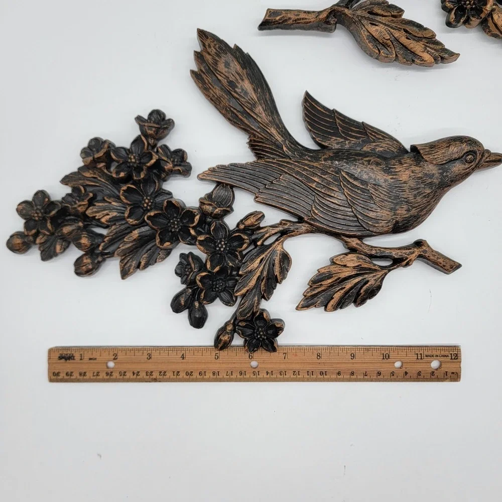 VTG Dart Industries Wall Hanging Bird Dogwood Decoration 2 pc COPPER CRAFT 1967